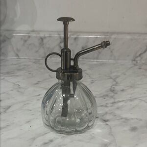 Ribbed Clear Glass Plant Mister with Silver Accents Bohemian Gardening